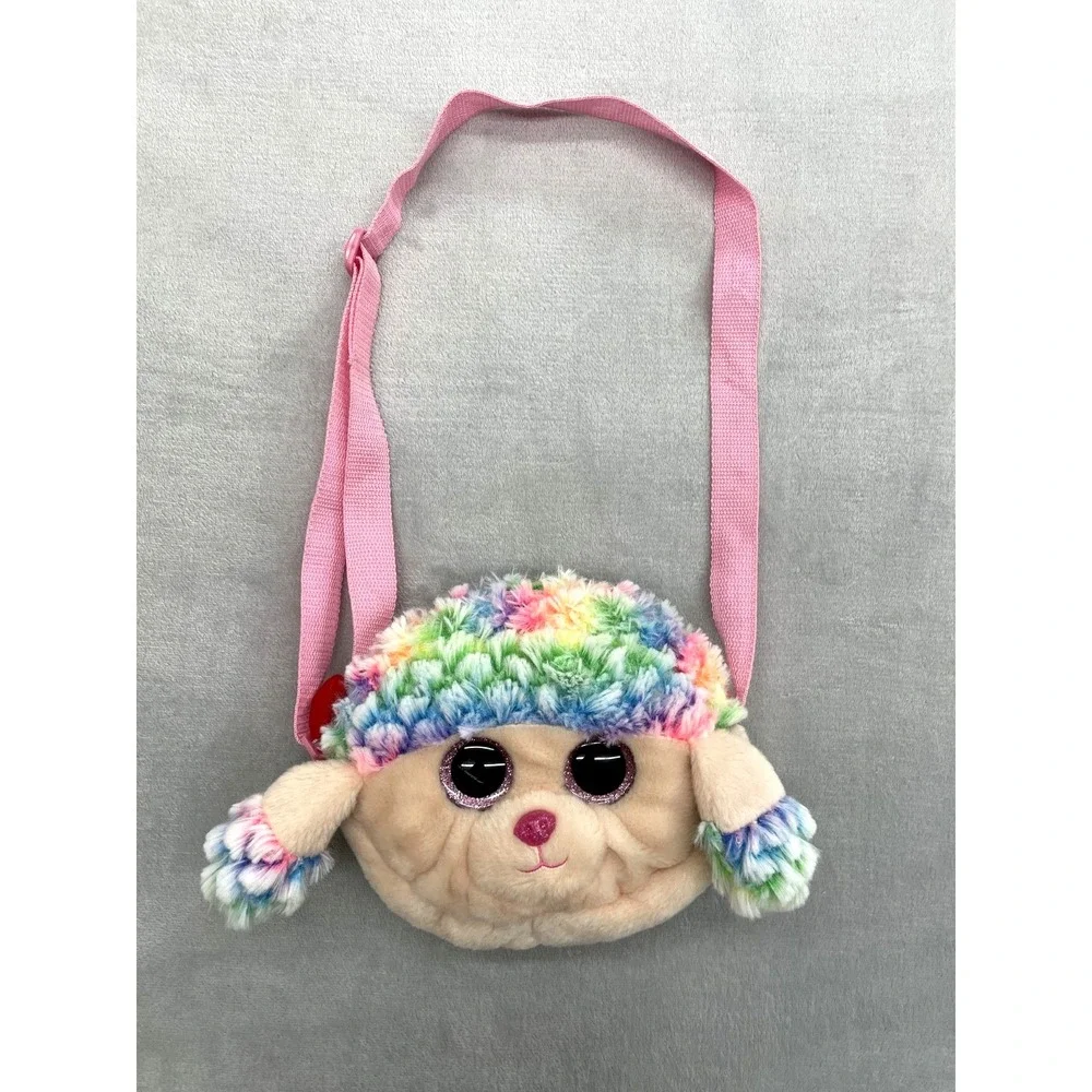 Ty Gear Beanie Boos Rainbow the Poodle Plush Purse Bag Pink Strap